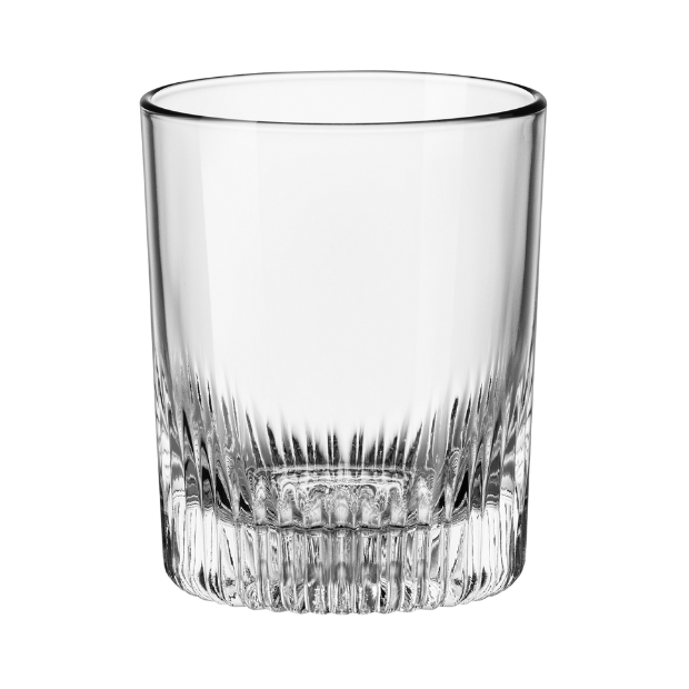 Bormioli Rocco Graphics 385ml whisky tumbler with clear glass and stylish design, perfect for enjoying whiskey drinks.