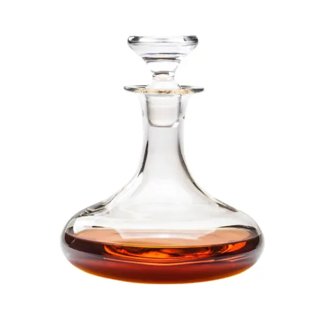 Glassware UK Ships decanter with 0.75L capacity, clear glass design, featuring a wide body and elegant stopper for storing spirits.