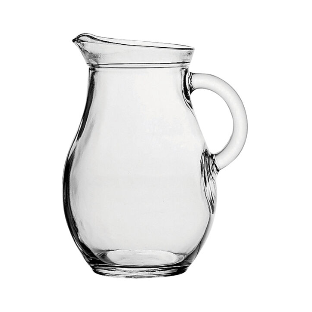 Glassware UK Cascade jug in 0.5L size, clear glass with a wide opening and handle, suitable for serving beverages.