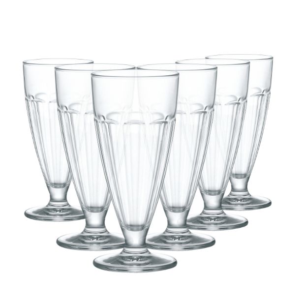 Set of 6 Bormioli Rocco Rock Bar Coppa desert glasses, stylish cocktail glasses with clear glass and elegant design.