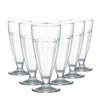 Set of 6 Bormioli Rocco Rock Bar Coppa desert glasses, stylish cocktail glasses with clear glass and elegant design.
