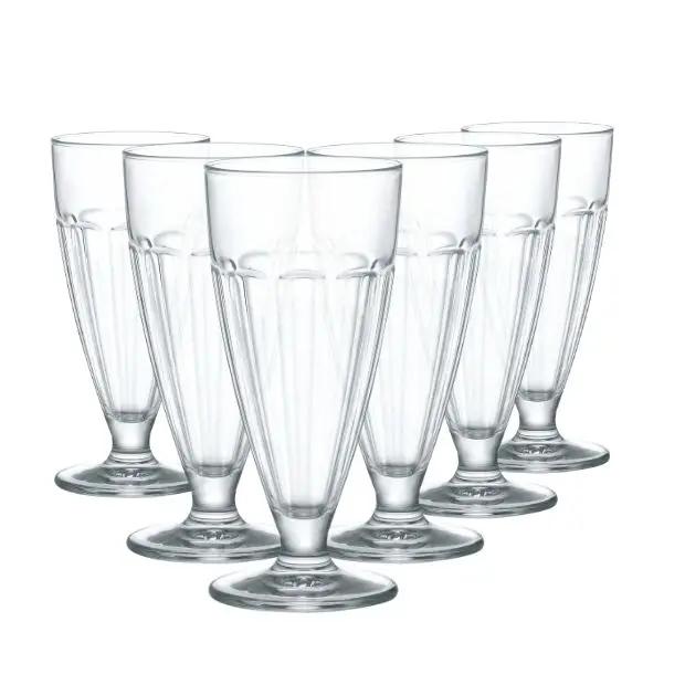 Set of six Bormioli Rocco Rock Bar Coppa dessert and cocktail glasses with elegant, clear glass design for serving desserts or drinks.