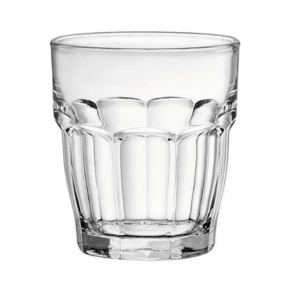 Set of six Bormioli Rocco Rocks Bar juice glasses, 215ml whisky tumblers with clear glass design, by Glassware UK