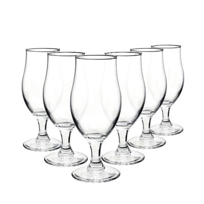 Set of six Bormioli Rocco Executive beer tankards with 375ml capacity, clear glassware perfect for serving cold beers.