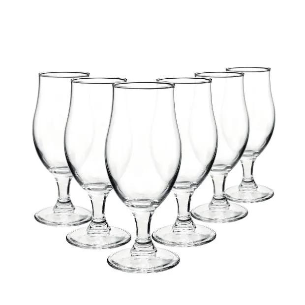 Set of six Bormioli Rocco Executive beer tankards, 375ml glassware with clear, sturdy design for serving beer.