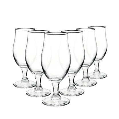 Set of six Bormioli Rocco Executive beer tankards, 375ml glassware with clear, sturdy design for serving beer.