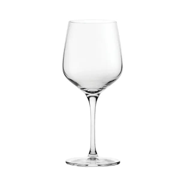 Set of six Glassware UK Refine all-purpose 440ml wine glasses with clear glass and elegant design, ideal for serving beverages.