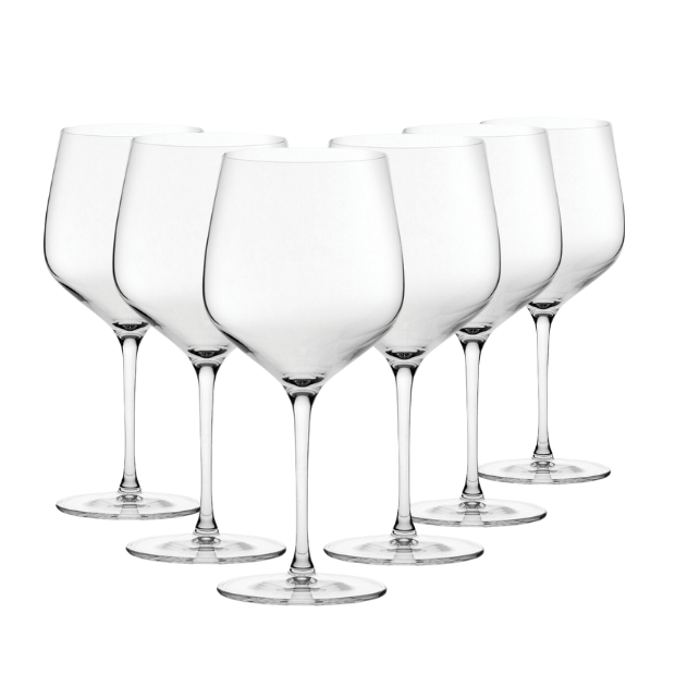 Set of six Burgundy wine glasses by Glassware UK, 625ml capacity, clear stemware with elegant bowl design.