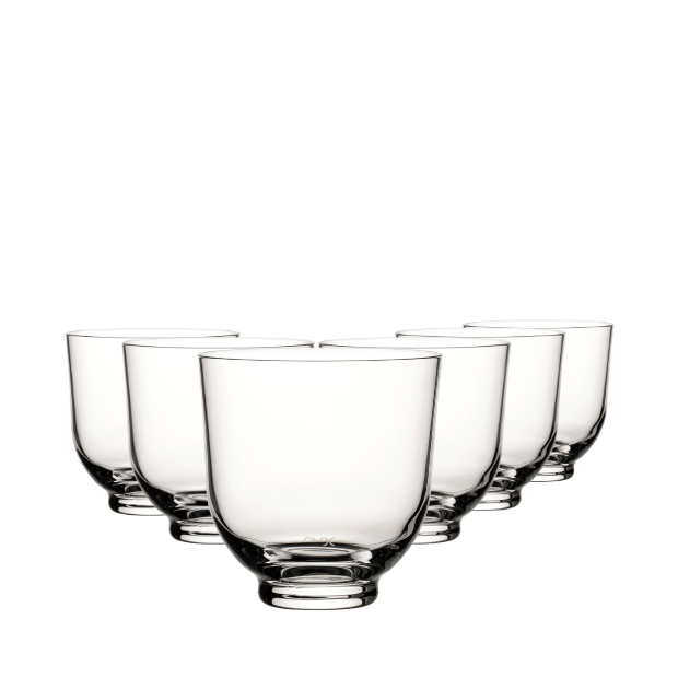 Set of six Hepburn 380ml whisky tumblers by Glassware UK, clear glass drinking glasses with a sleek design.
