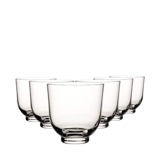 Set of six Hepburn 380ml whisky tumblers by Glassware UK, clear glass drinking glasses with a sleek design.