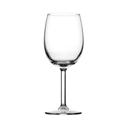 Set of six Primetime red wine glasses by Glassware UK, 375ml, clear glass with elegant stem and bowl design.