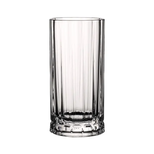 Set of six Glassware UK Wayne highball glasses, 360ml whisky tumblers with clear glass and sleek design.