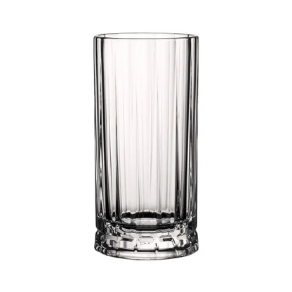 Set of six Glassware UK Wayne highball glasses, 360ml whisky tumblers with clear glass and sleek design.