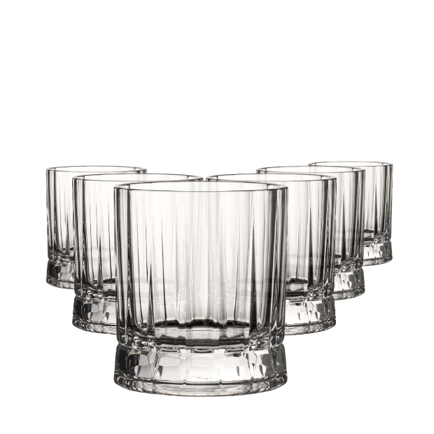 Set of six Wayne Old Fashioned Glasses, 250ml whisky tumblers by Glassware UK, clear cut glassware for classic drinking style.
