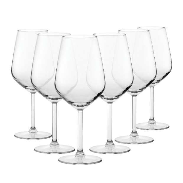 Set of six Allegra white wine glasses by Glassware UK, 350ml capacity, clear glass with elegant design for wine serving