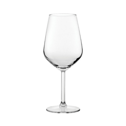 Set of six Allegra white wine glasses by Glassware UK, 350ml capacity, clear glass with elegant bowl and stem design.