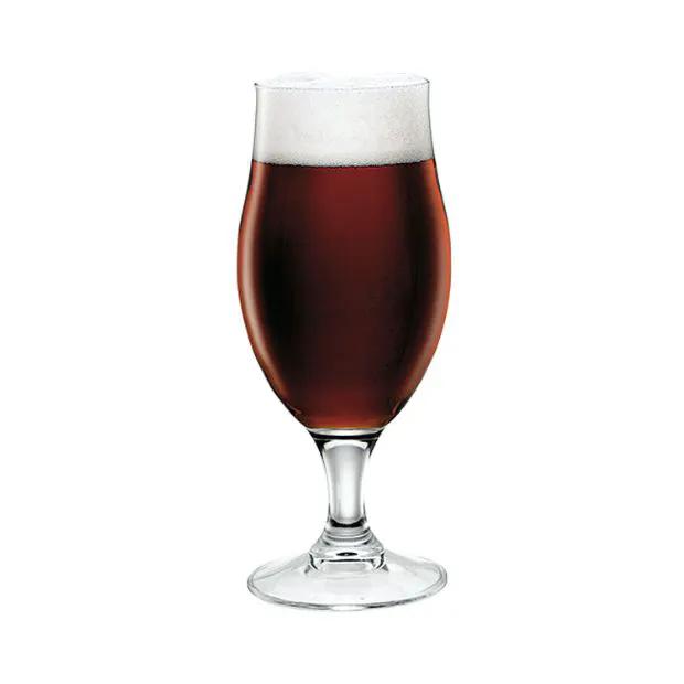 Set of six Draft Stemmed Beer Glasses by Glassware UK, 375ml tankards with sturdy stems and clear glass design.