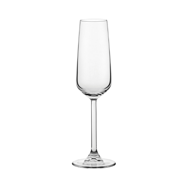 Set of six Allegra Champagne Flutes from Glassware UK, 200ml capacity, clear glass with elegant tall, slender design.