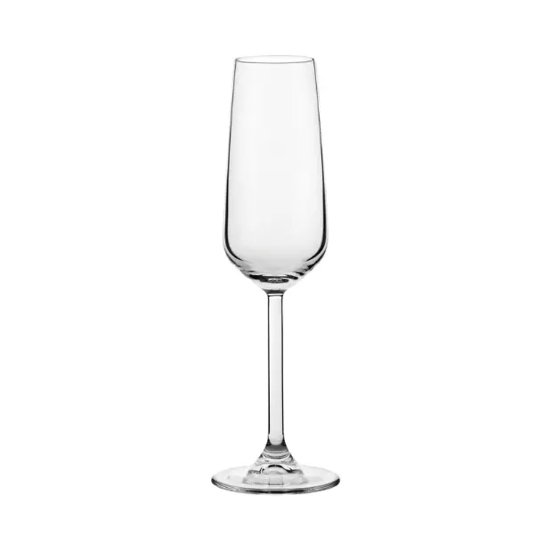 Set of six Allegra Champagne Flutes, 200ml glassware from Glassware UK, showing elegant clear crystal champagne glasses.