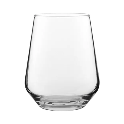 Set of six Allegra glass tumblers, 440ml whisky tumblers by Glassware UK, clear glass with smooth rounded edges.