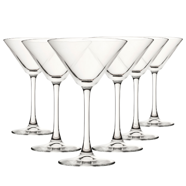 Set of six Glassware UK cocktail enoteca martini glasses, 220ml capacity, clear glass with elegant design, perfect for cocktails.