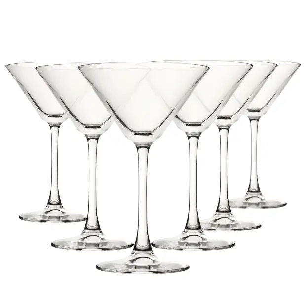 Set of six 220ml Glassware UK Enoteca Martini Cocktail Glasses, clear with elegant stem, ideal for serving martinis and cocktails.