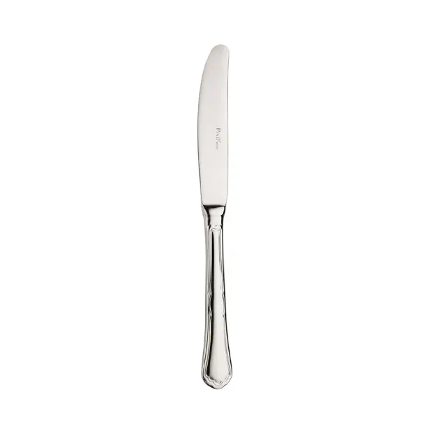 Glassware UK Pintinox Settecento table knife with mirror polish finish, showcasing a sleek, stainless steel cutlery piece on a plain background.