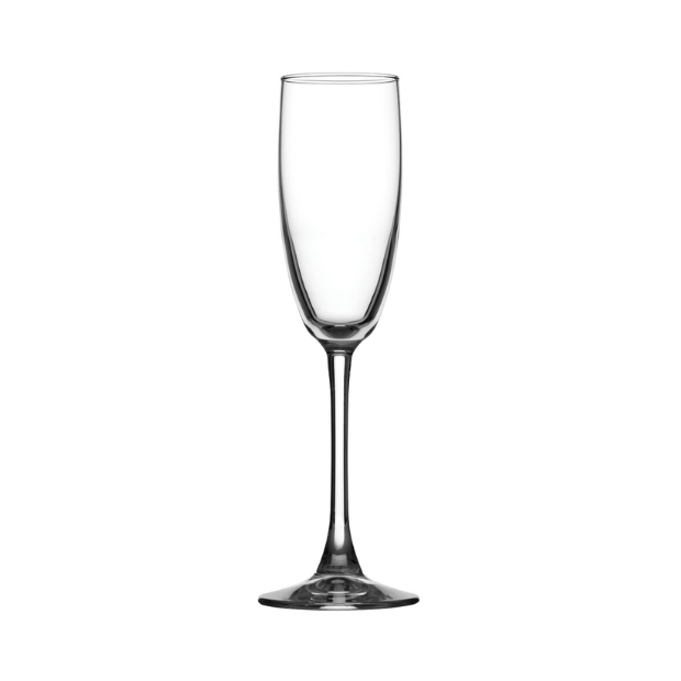 Set of six Glassware UK Enoteca Champagne Flutes, 170ml, clear glass with tall, slender design for sparkling wine.