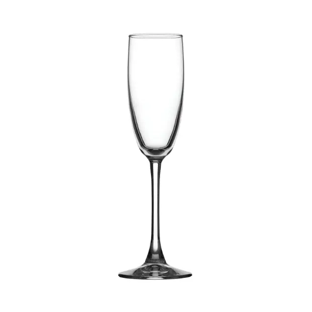 Set of six Glassware UK Enoteca Champagne Flutes, 170ml, clear glass with elegant tall stems for sparkling wine.