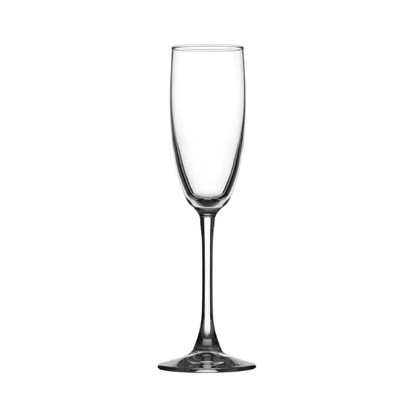 Set of six Glassware UK Enoteca Champagne Flutes, 170ml, clear glass with elegant tall stems for sparkling wine.