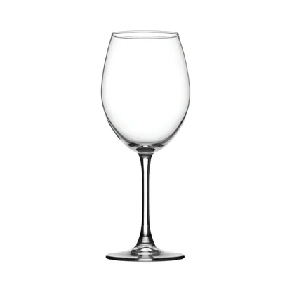Set of six Glassware UK Enoteca wine glasses, 615ml capacity, clear stemmed glassware for red and white wines.