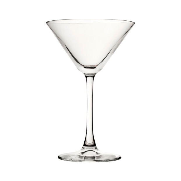 Set of six Glassware UK Enoteca Martini cocktail glasses, 220ml capacity, clear glass with elegant stem design.