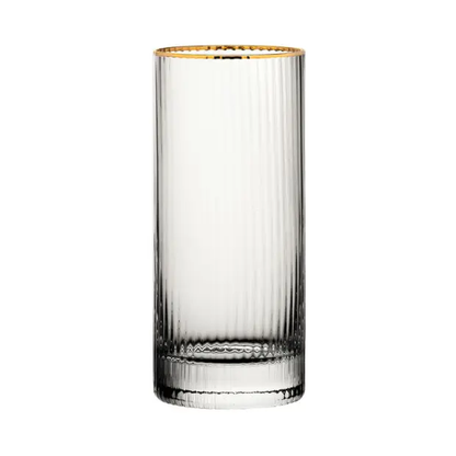 Set of six Hayworth Gold Rimmed Highball Glasses, 350ml whisky tumblers with elegant gold accents by Glassware UK.