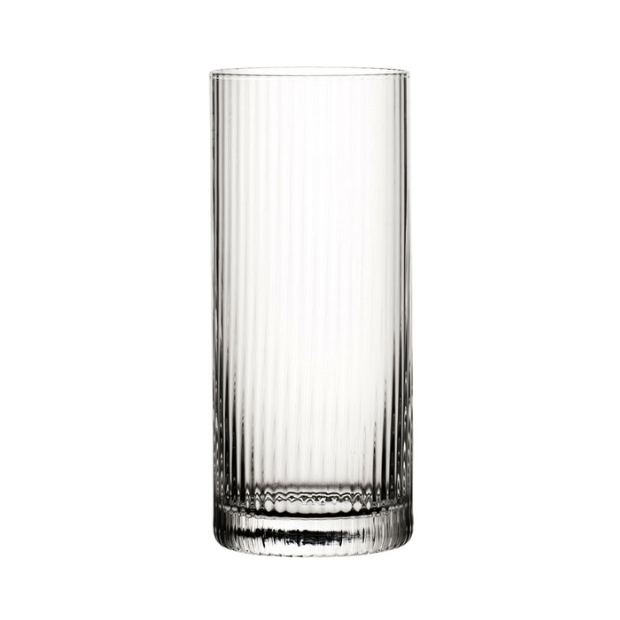 Set of six Glassware UK Hayworth highball whisky tumblers, 350ml, clear glass with simple, elegant design for cocktails and drinks.