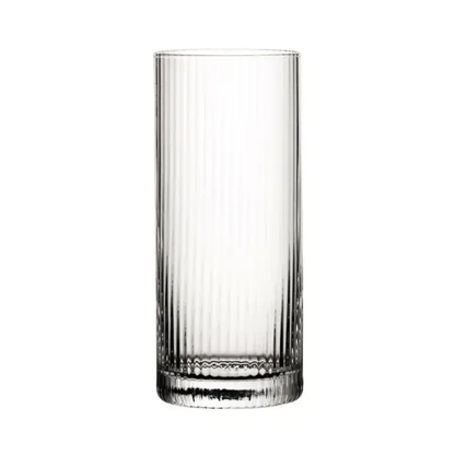 Set of six Glassware UK Hayworth highball glasses, 350ml whisky tumblers with clear glass and simple design.