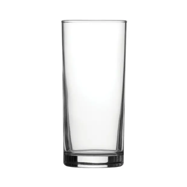 Set of six 340ml Glassware UK whisky tumblers with clear highball glass design, perfect for serving cocktails and spirits.