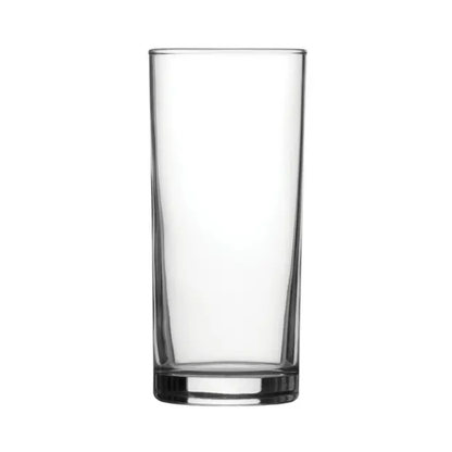 Set of six 340ml Glassware UK whisky tumblers with clear highball glass design, perfect for serving cocktails and spirits.