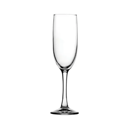 Set of six Glassware UK Imperial Plus champagne flutes, 150ml, clear glass with slender stems, perfect for celebratory drinks