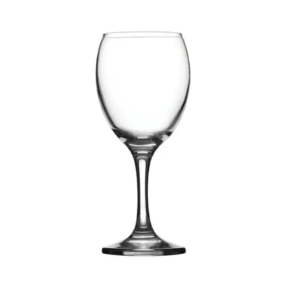Set of six Glassware UK Imperial wine goblets, 450ml capacity, clear glass with elegant stems for serving wine.