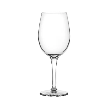 Set of six Moda wine glasses from Glassware UK, 260ml capacity, clear glass with elegant design for wine serving.