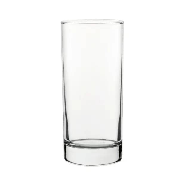 Set of six Glassware UK pure glass highball whiskey tumblers, 375ml capacity, clear and sleek design for drinks.