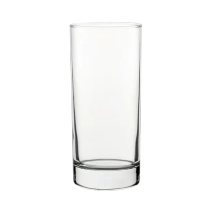 Set of six Glassware UK pure glass highball whiskey tumblers, 375ml capacity, clear and sleek design for drinks.