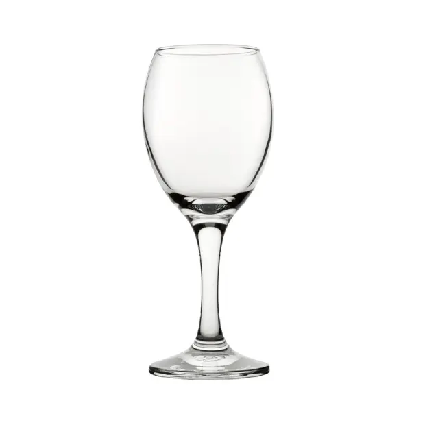 Set of six Glassware UK pure wine glasses, 310ml capacity, clear crystal design, with elegant stems and wide bowls.