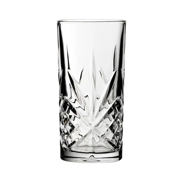 Set of six Glassware UK Symphony 300ml whisky tumblers with elegant long drink glass design for spirits and cocktails.
