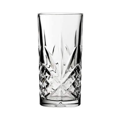 Set of six Glassware UK Symphony 300ml whisky tumblers with elegant long drink glass design for spirits and cocktails.