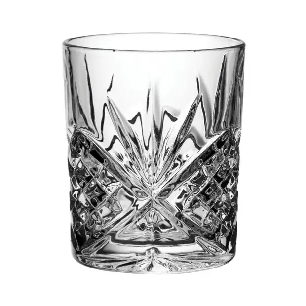 Set of six Symphony Old Fashioned Whisky Tumblers from Glassware UK, 320ml, clear glass with a classic cylindrical shape.