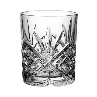 Set of six Symphony Old Fashioned Whisky Tumblers from Glassware UK, 320ml, clear glass with a classic cylindrical shape.
