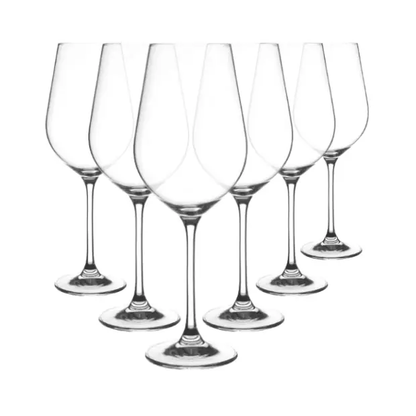 Set of six Krosno Harmony red wine glasses, 470ml, clear glassware with elegant stems, perfect for red wine presentation.