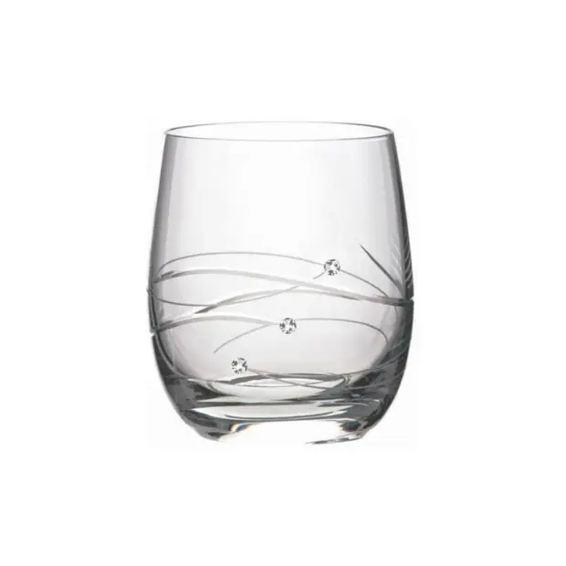 Whisky tumbler by Glassware UK with diamante embellishments and spiral cut design, 180ml capacity.