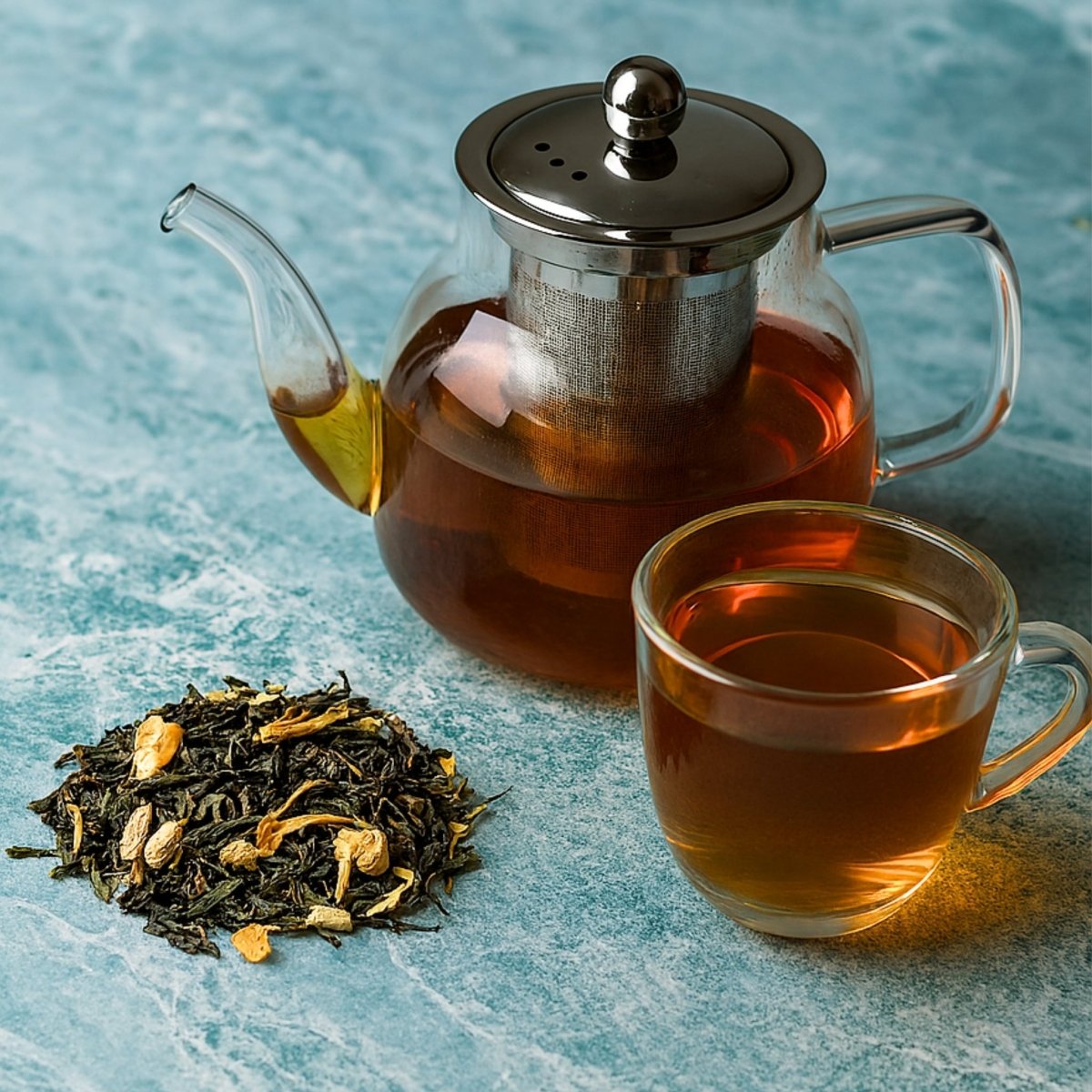 Assorted loose leaf teas and infusions in colorful packaging from Camellios, displayed in a tea bundle collection.